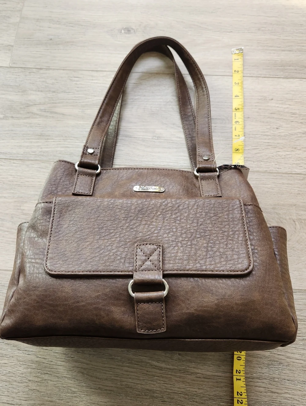 MultiSac Brown Nia Large Shopper Shoulder Purse Bag Faux Leather Nwt - Picture 14 of 15